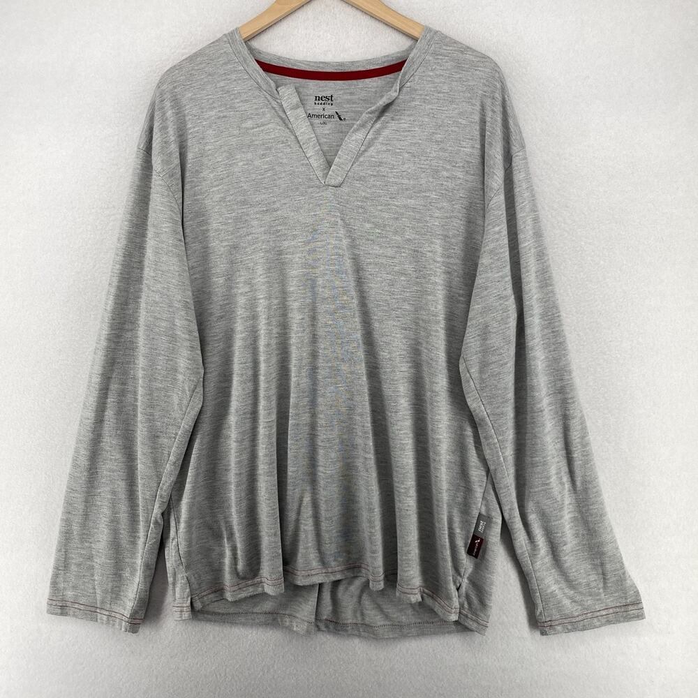 AMERICAN AIRLINES Shirt Mens L/XL NEST BEDDING V Neck First Class Tee Gray